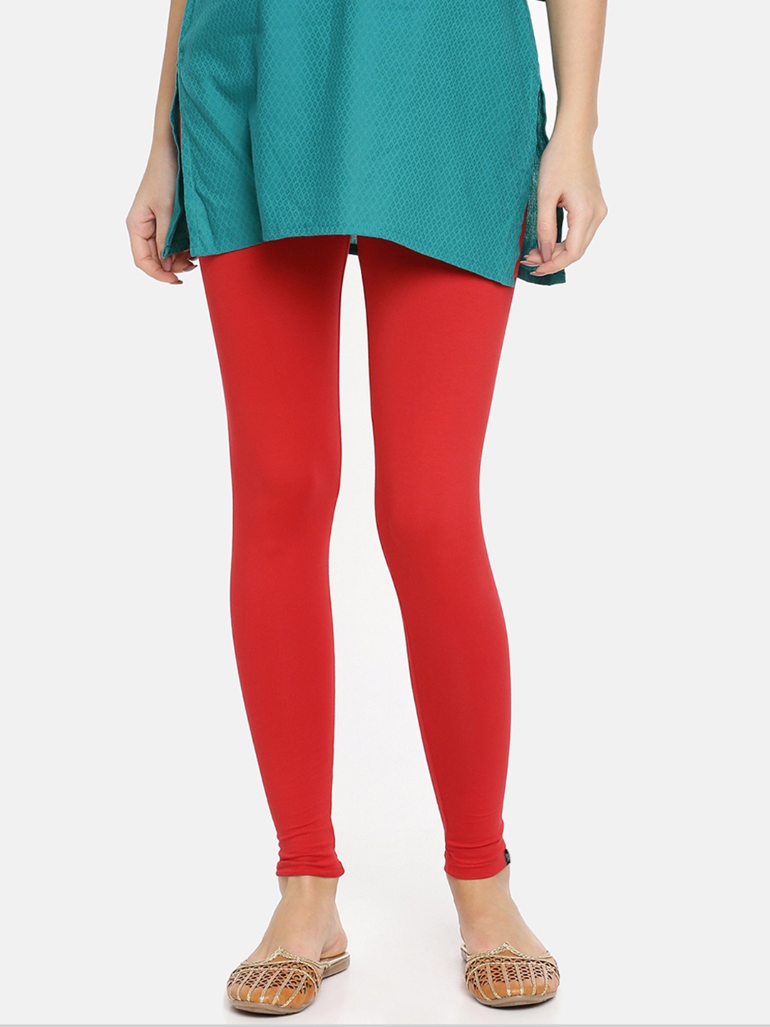 

TWIN BIRDS Women Solid Super Stretch Cotton Ankle Length Leggings, Red