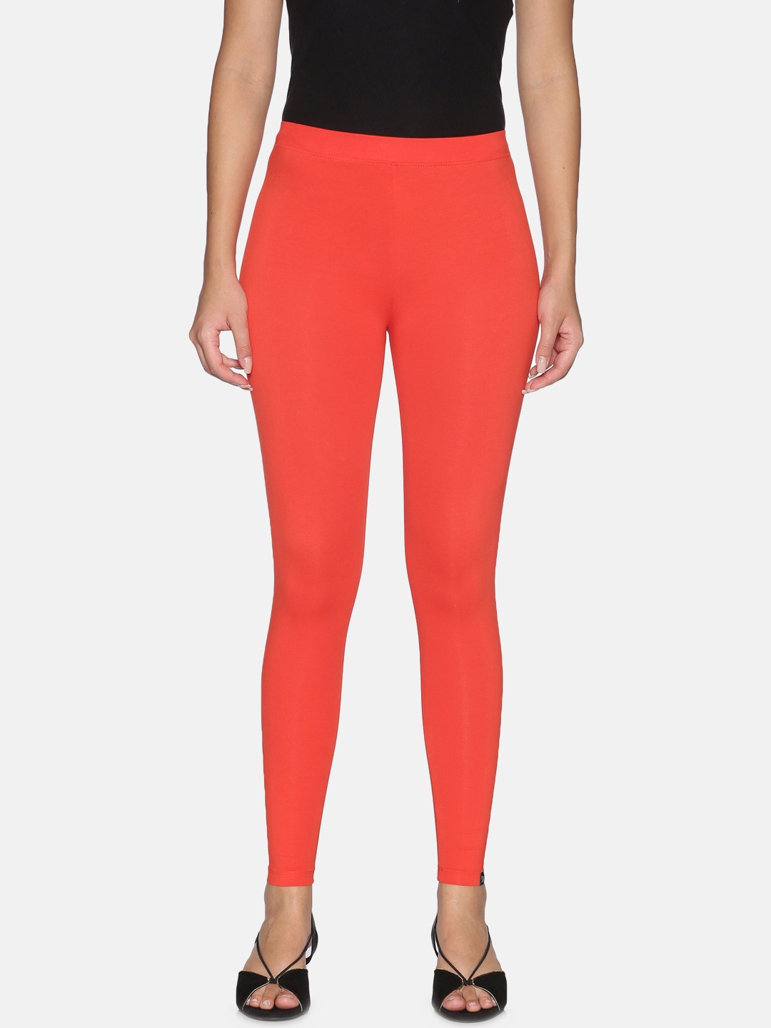 

TWIN BIRDS Women Solid Super Stretch Cotton Ankle Length Leggings, Orange