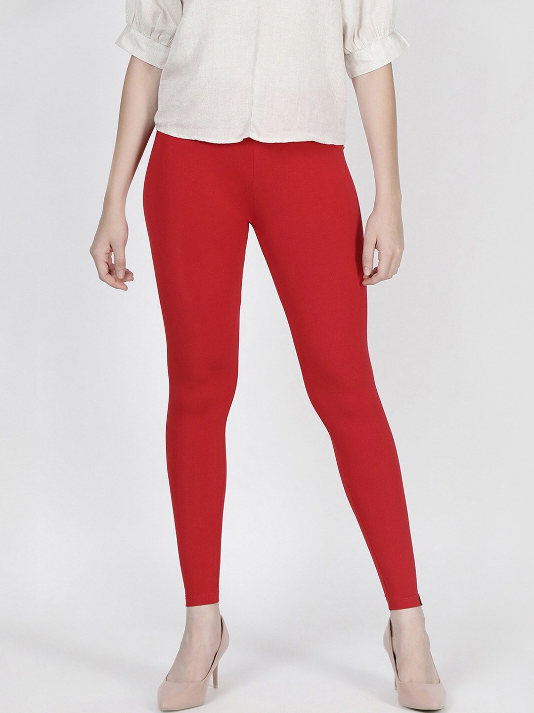 

TWIN BIRDS Women Solid Super Stretch Viscose Ankle Length Leggings, Red