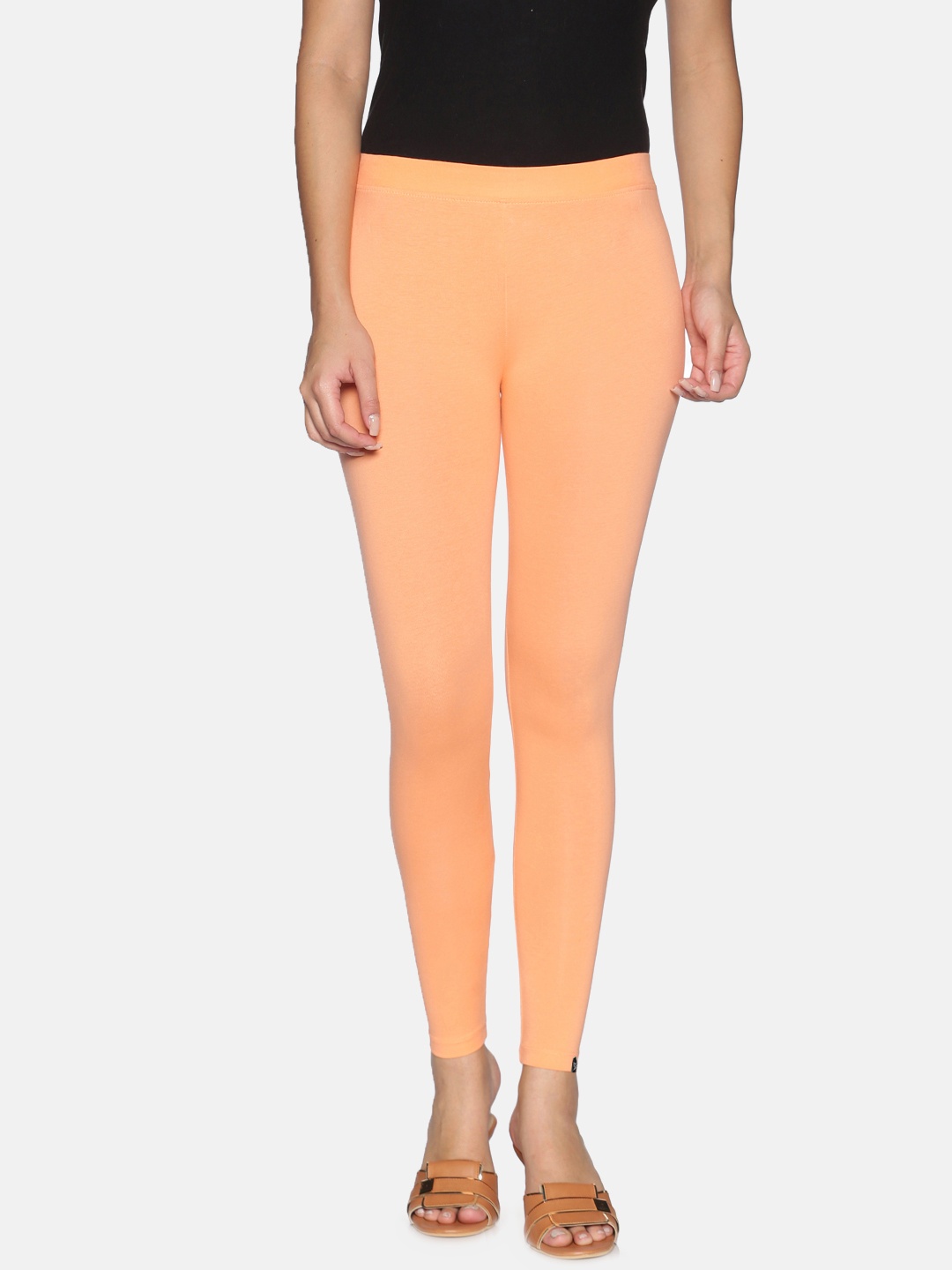 

TWIN BIRDS Women Solid Super Stretch Cotton Ankle Length Leggings, Orange