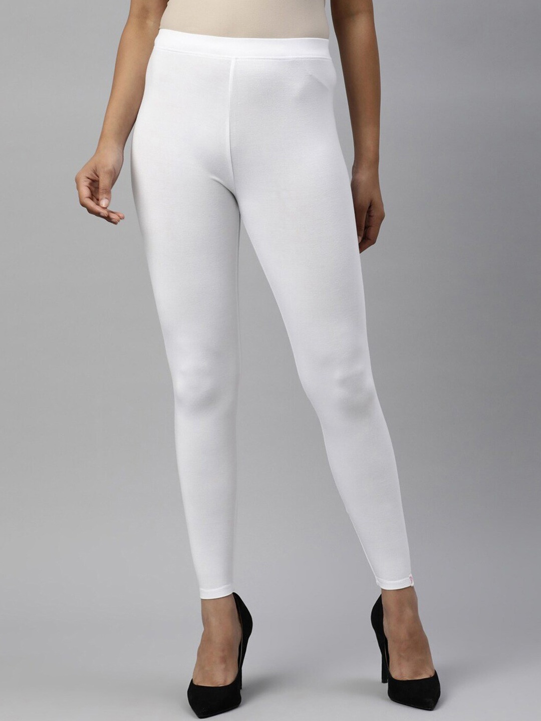 

TWIN BIRDS Women Solid Super Stretch Bamboo Cotton Ankle Length Leggings, White