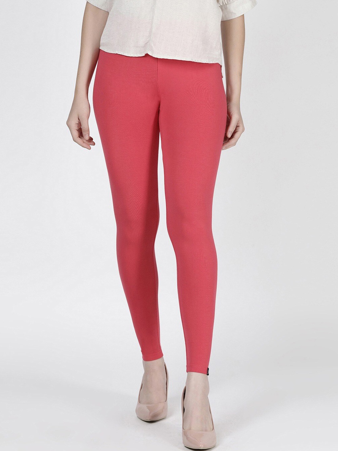 

TWIN BIRDS Women Solid Super Stretch Viscose Ankle Length Leggings, Coral