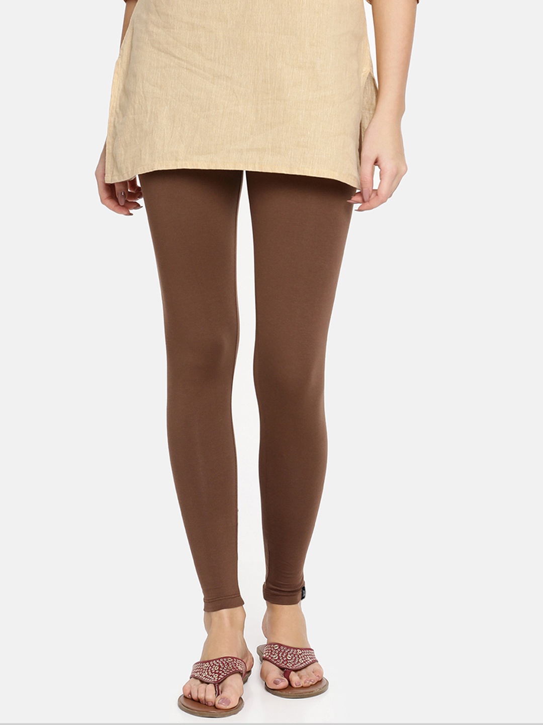 

TWIN BIRDS Women Solid Super Stretch Cotton Ankle Length Leggings, Brown