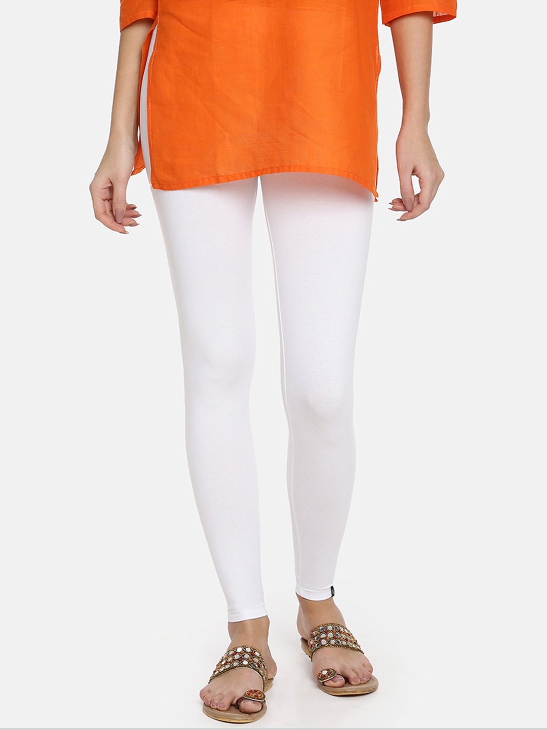

TWIN BIRDS Women Solid Super Stretch Cotton Ankle Length Leggings, White