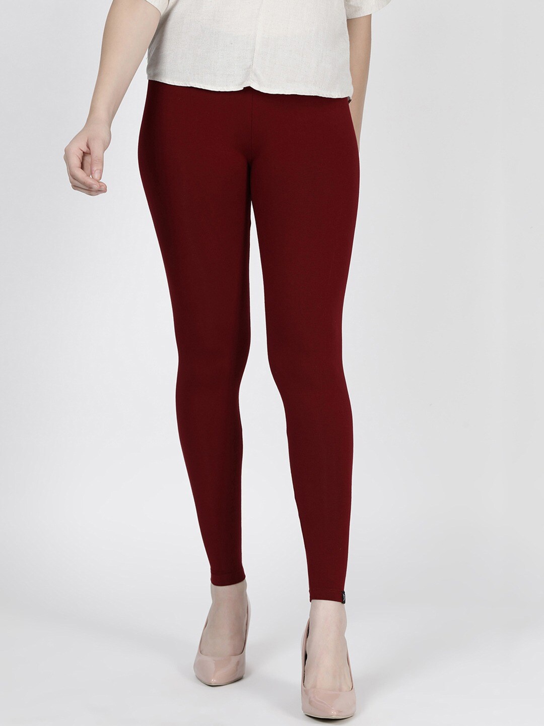 

TWIN BIRDS Women Solid Super Stretch Viscose Ankle Length Leggings, Maroon