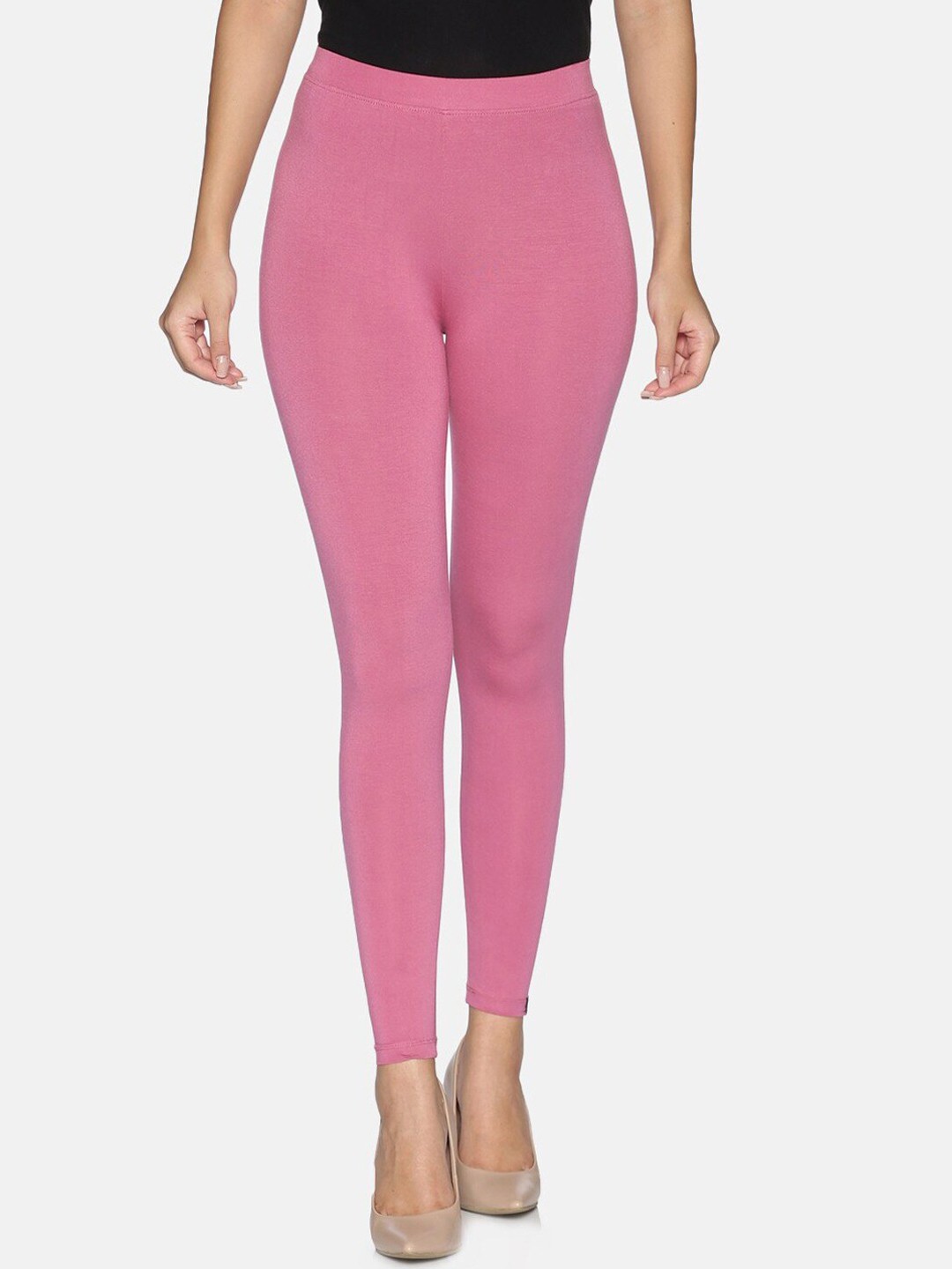 

TWIN BIRDS Women Solid Super Stretch Viscose Ankle Length Leggings, Pink