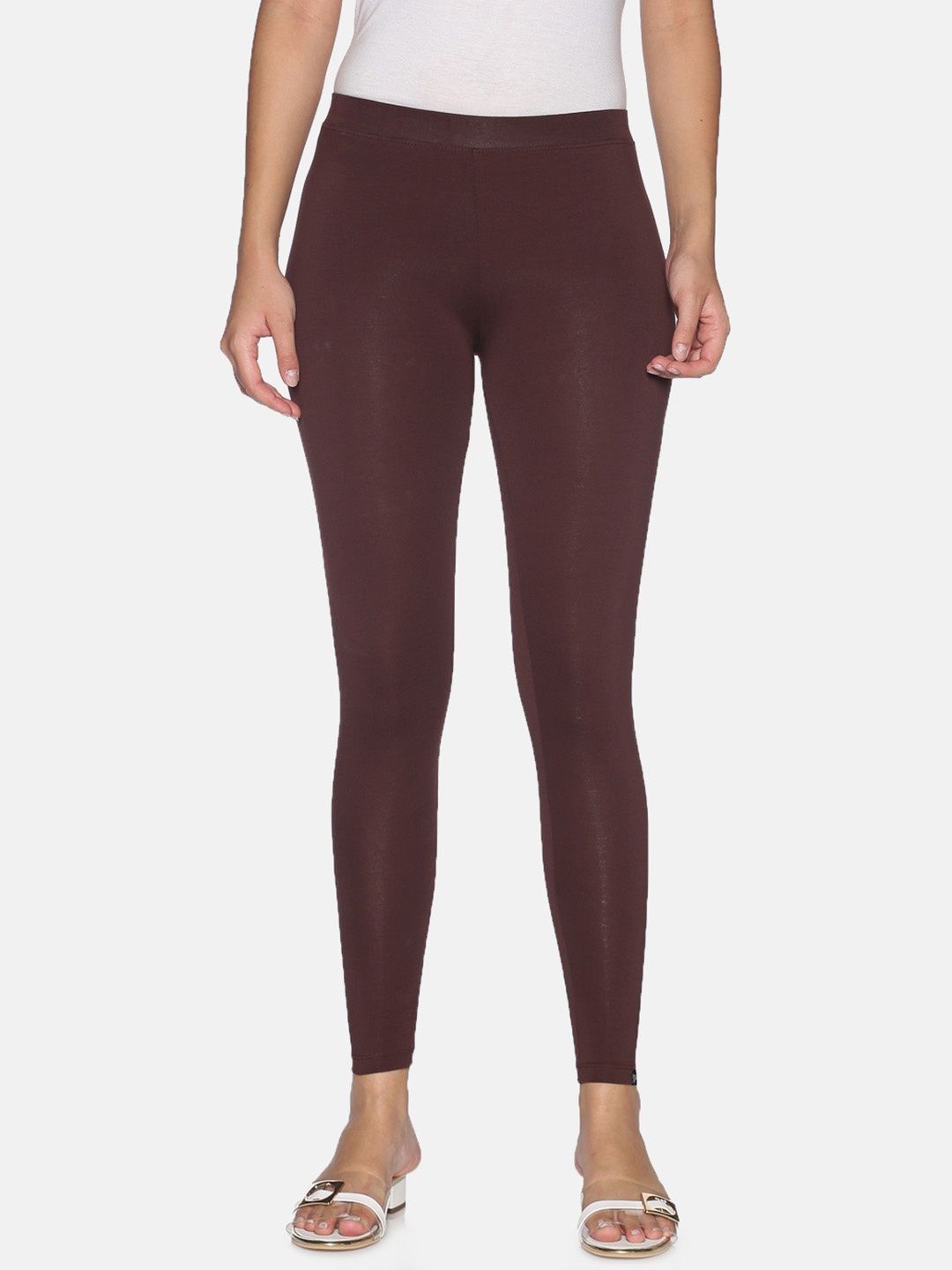 

TWIN BIRDS Women Solid Super Stretch Cotton Ankle Length Leggings, Burgundy