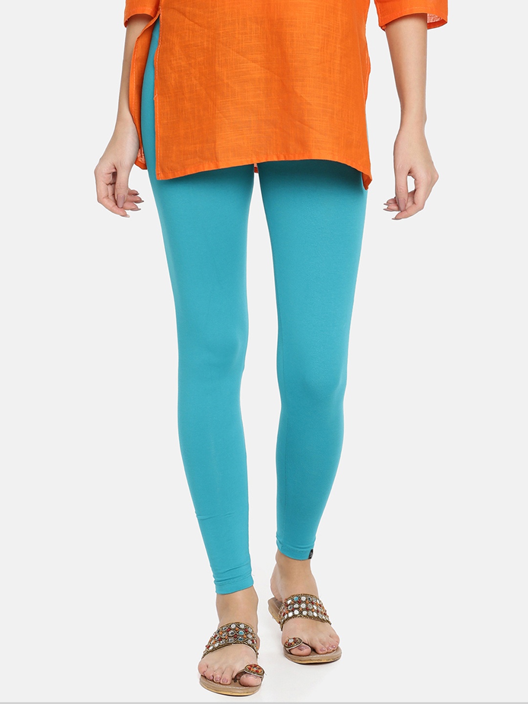 

TWIN BIRDS Women Solid Super Stretch Cotton Ankle Length Leggings, Blue