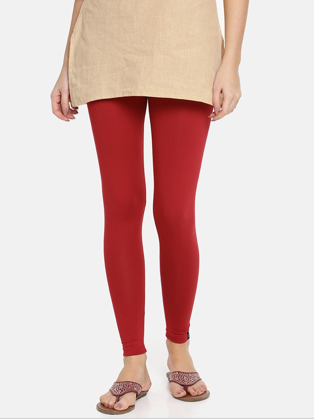 

TWIN BIRDS Women Solid Super Stretch Cotton Ankle Length Leggings, Red