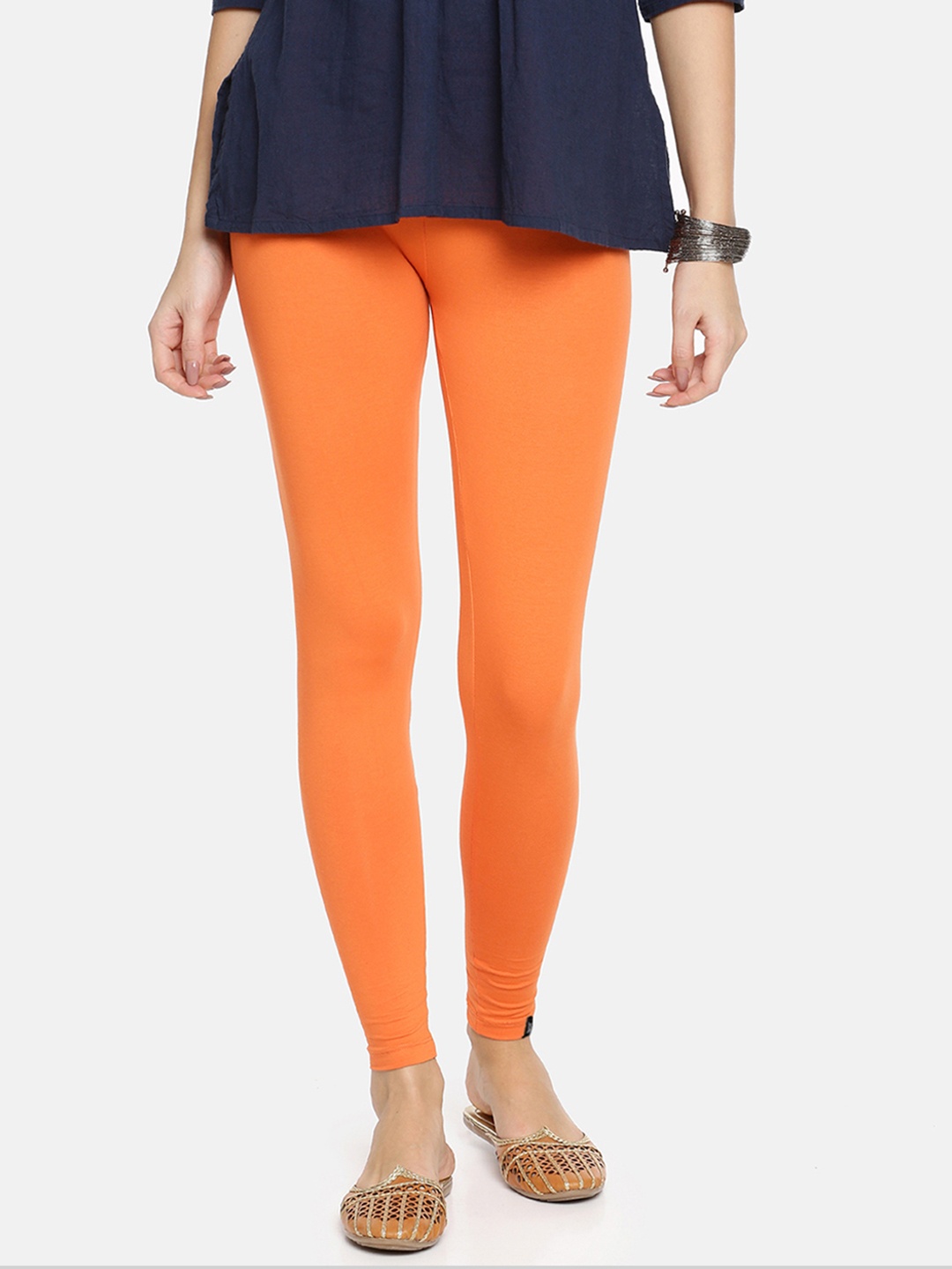 

TWIN BIRDS Women Solid Super Stretch Cotton Ankle Length Leggings, Orange