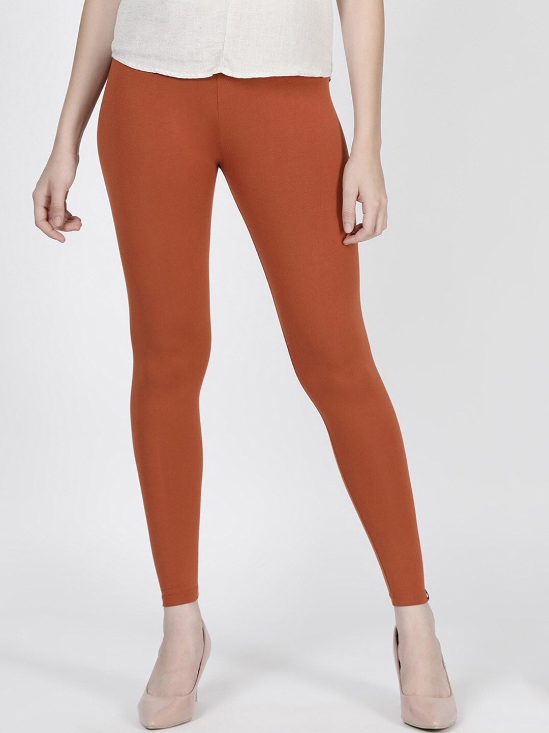 

TWIN BIRDS Women Solid Super Stretch Viscose Ankle Length Leggings, Rust