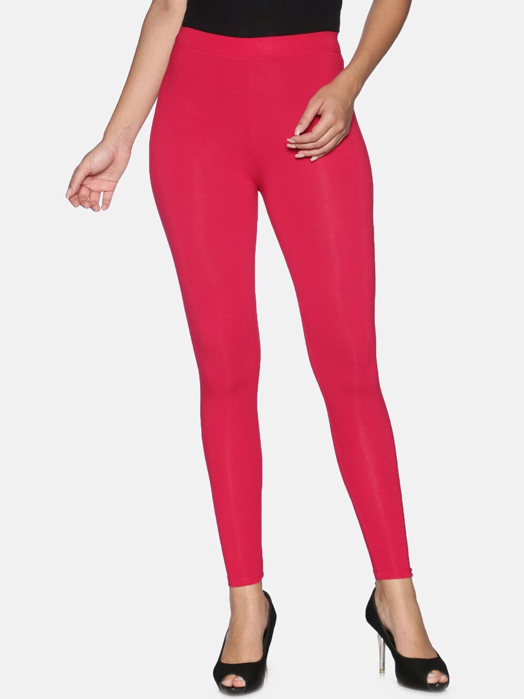 

TWIN BIRDS Women Solid Super Stretch Viscose Ankle Length Leggings, Pink