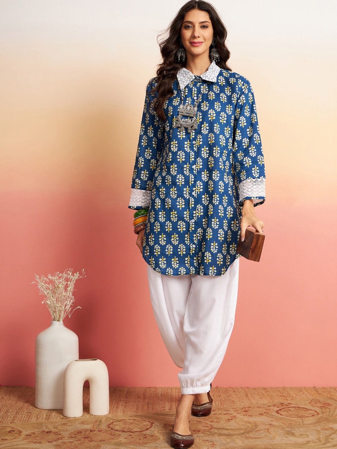 

Sangria Ethnic Motifs Printed Pure Cotton A-Line Kurta With Salwar, Blue