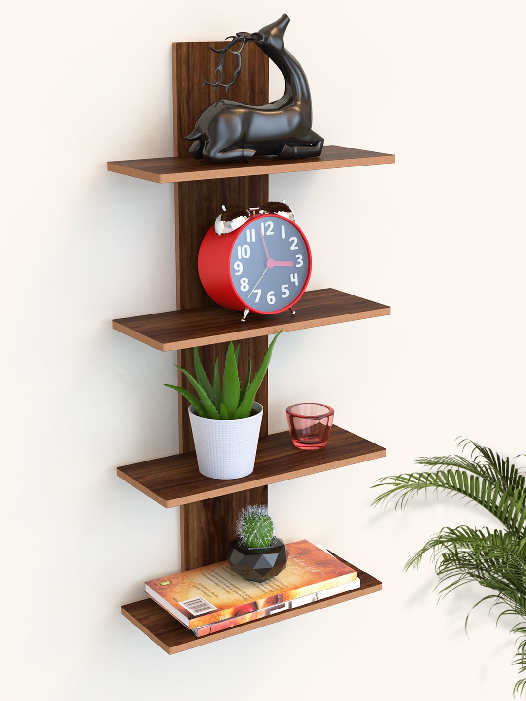 

Home Sparkle Brown MDF 4 Tier Utility Column Spine Floating Wall Shelf