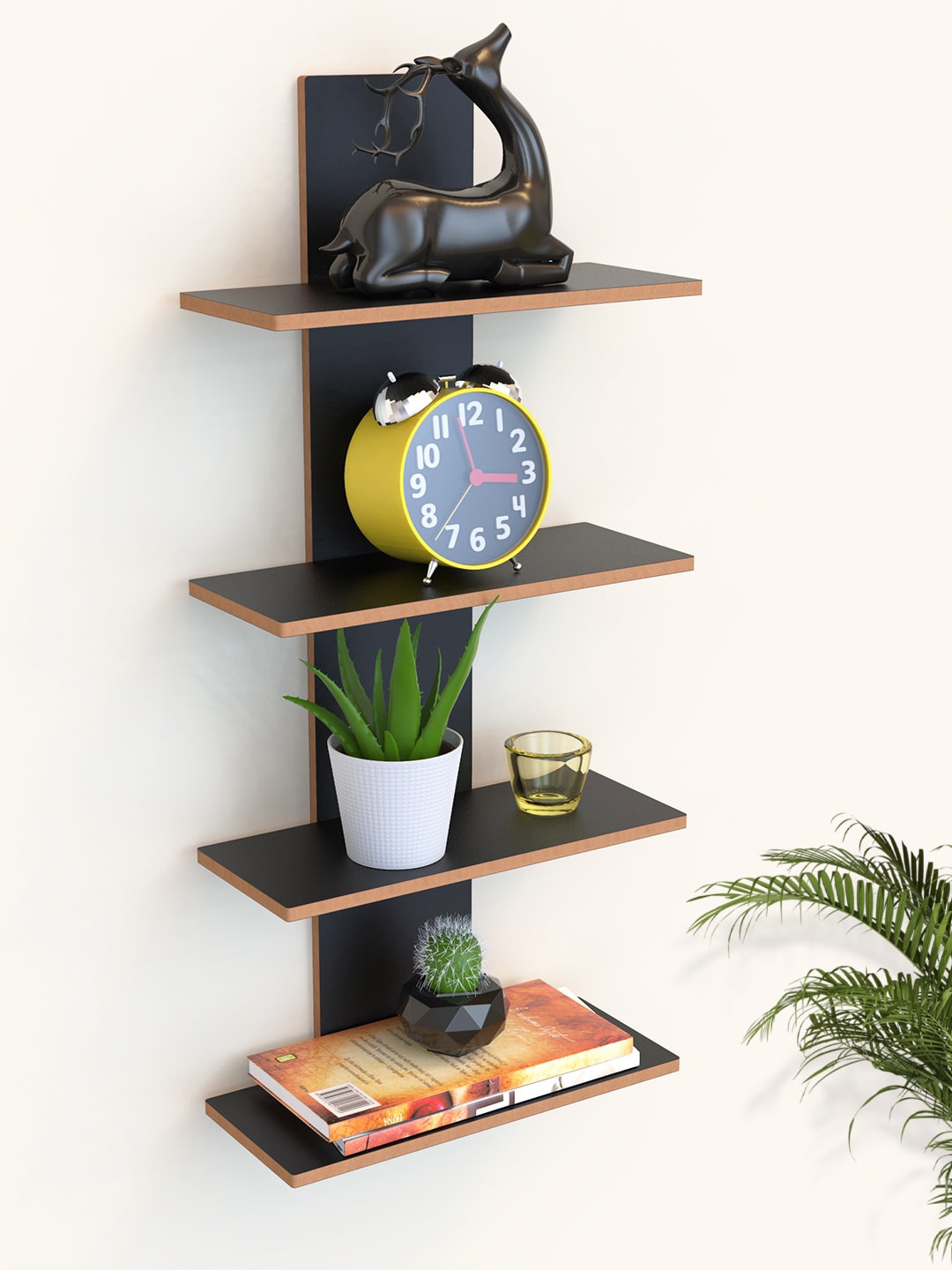 

Home Sparkle MDF 4 Tier Utility Column Spine Floating Wall Shelf, Black