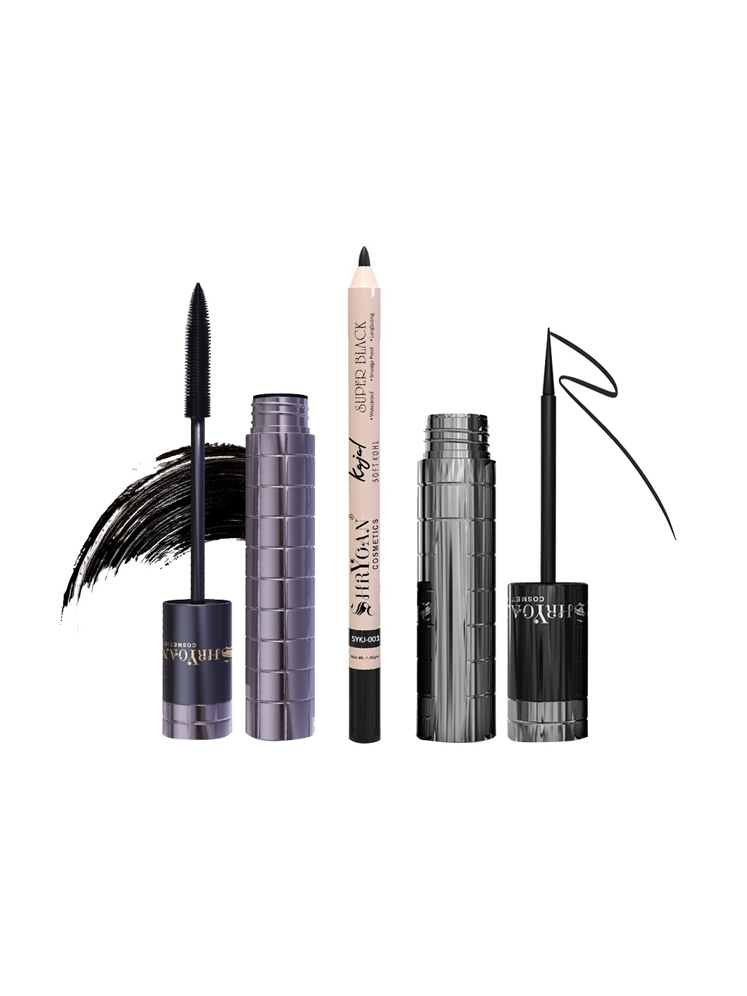 

SHRYOAN Set Of 3 Waterproof Kajal With Mascara & Eyeliner, Multi