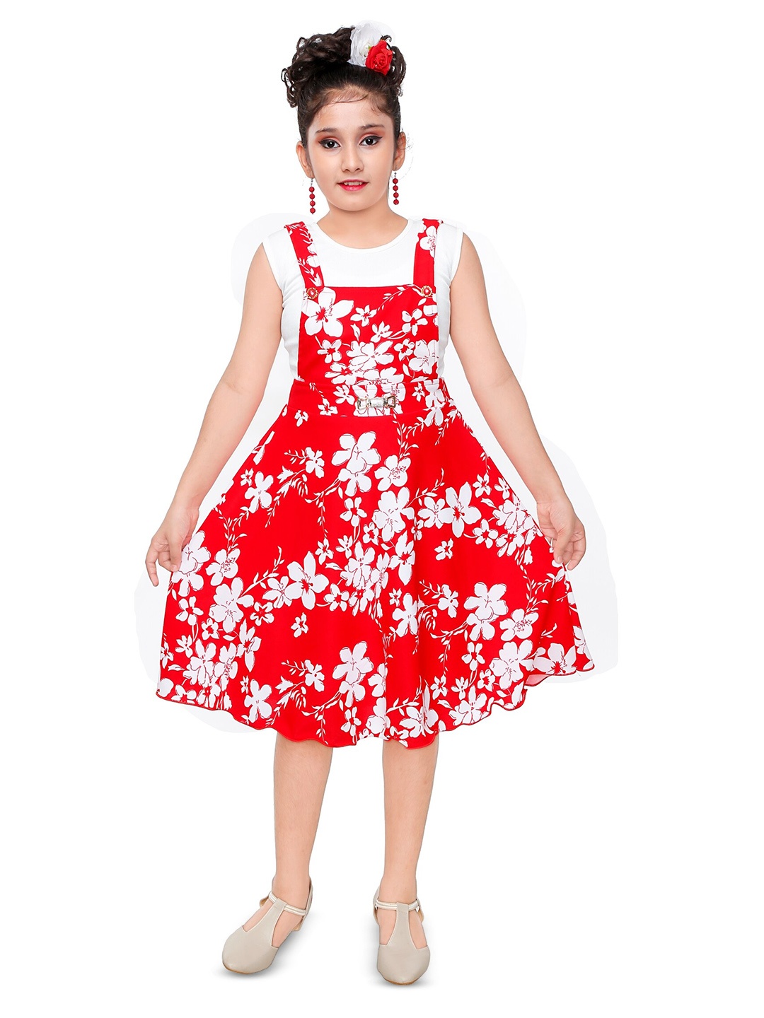 

BAESD Girls Floral Printed Fit & Flare Dress, Red