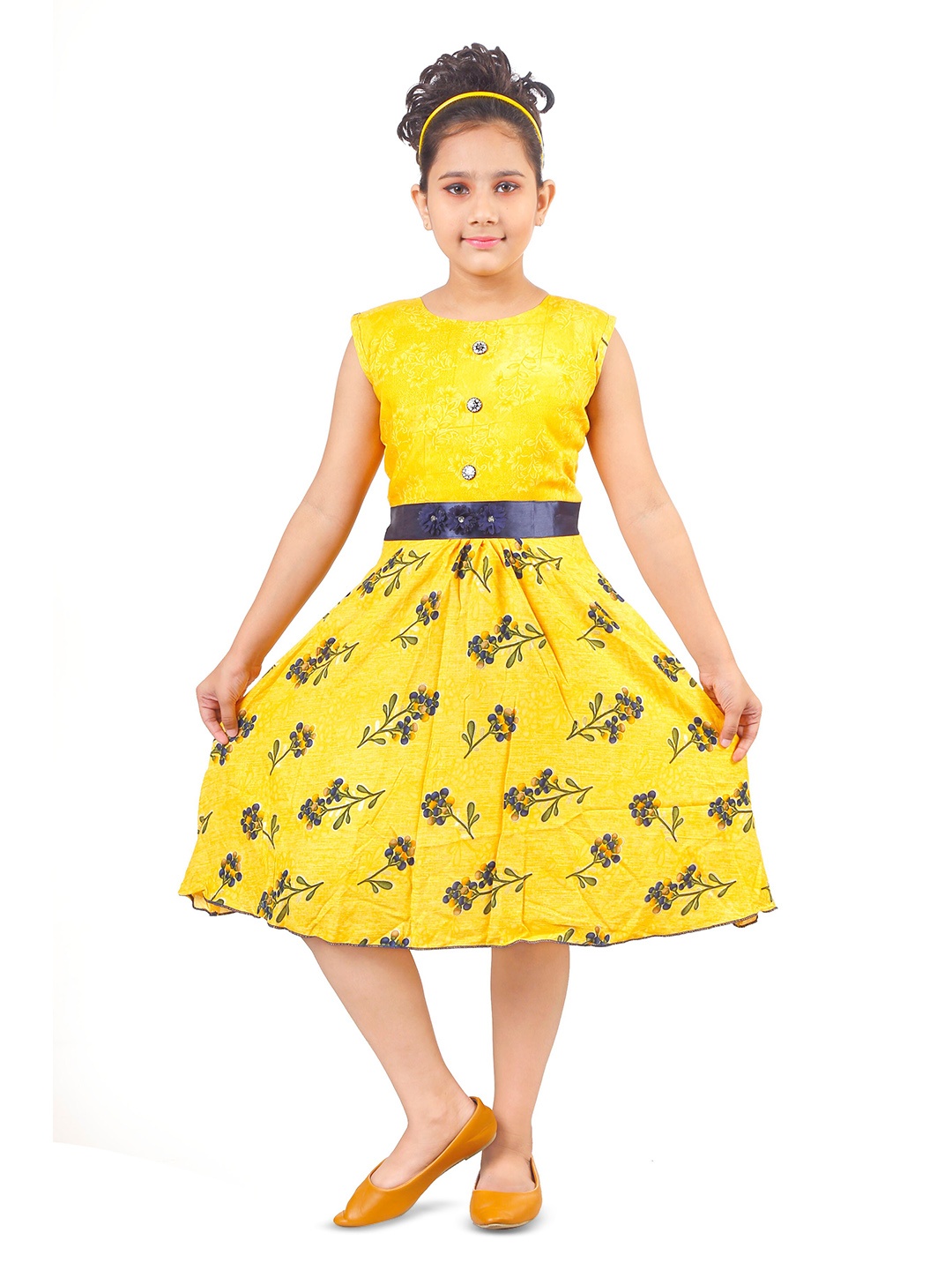 

BAESD Girls Floral Printed Cotton Fit & Flare Dress, Yellow