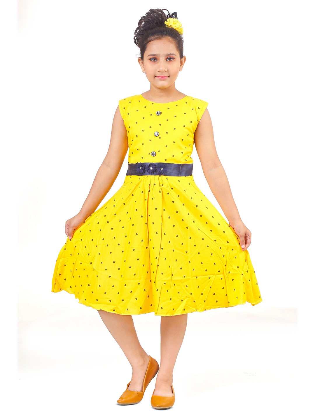 

BAESD Girls Polka Dot Printed Fit & Flare Midi Dress, Yellow