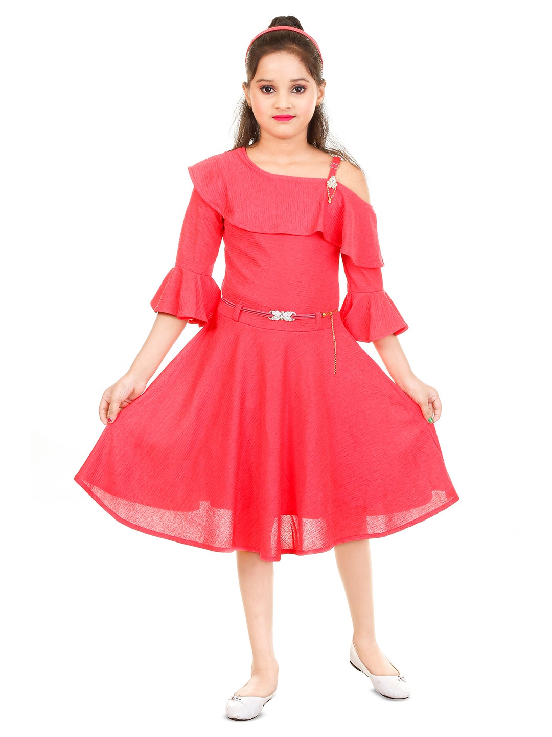 

BAESD Girls Cold-Shoulder Fit & Flare Dress, Pink