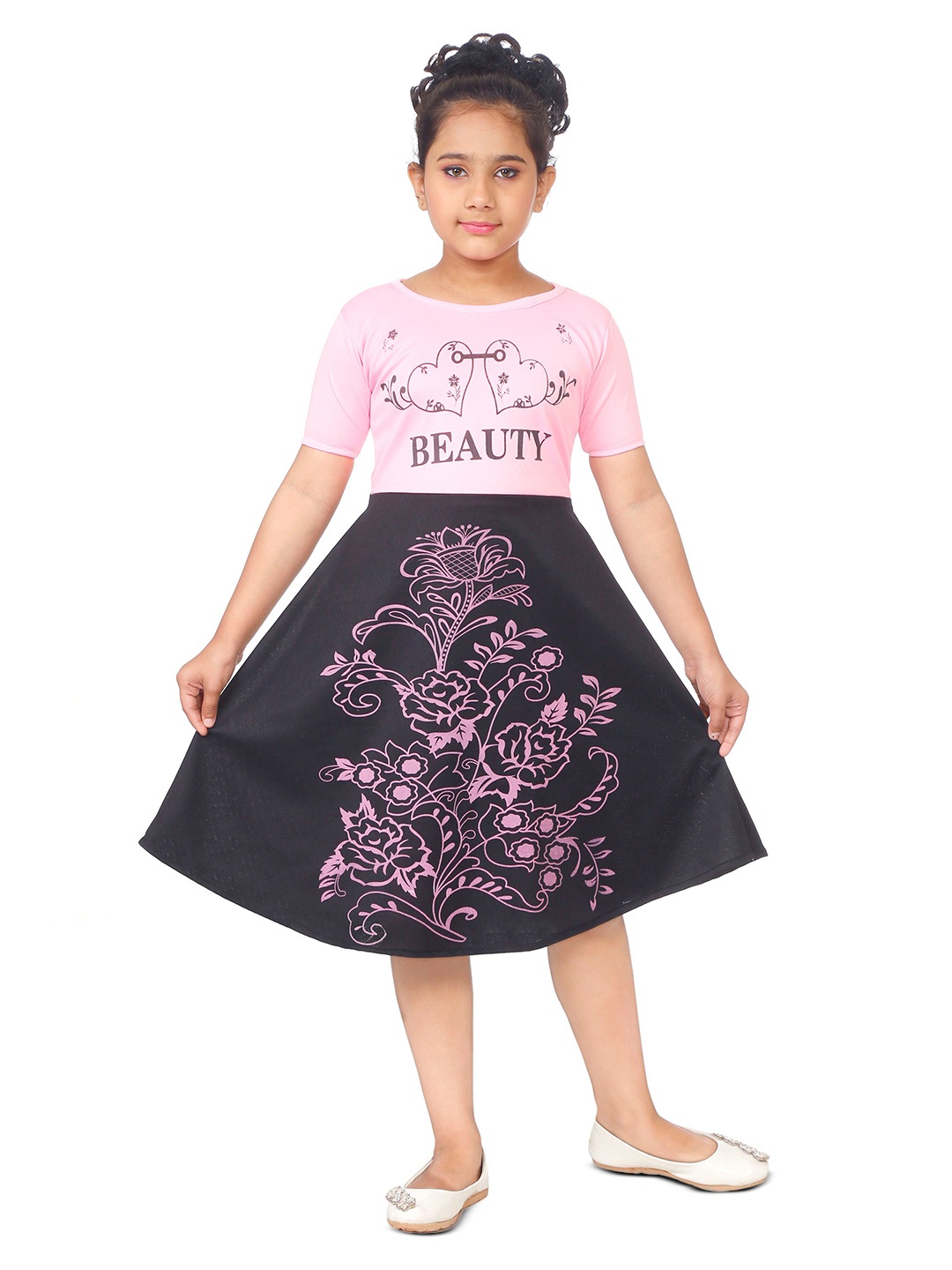 

BAESD Girls Floral Printed Crepe A-Line Dress, Pink