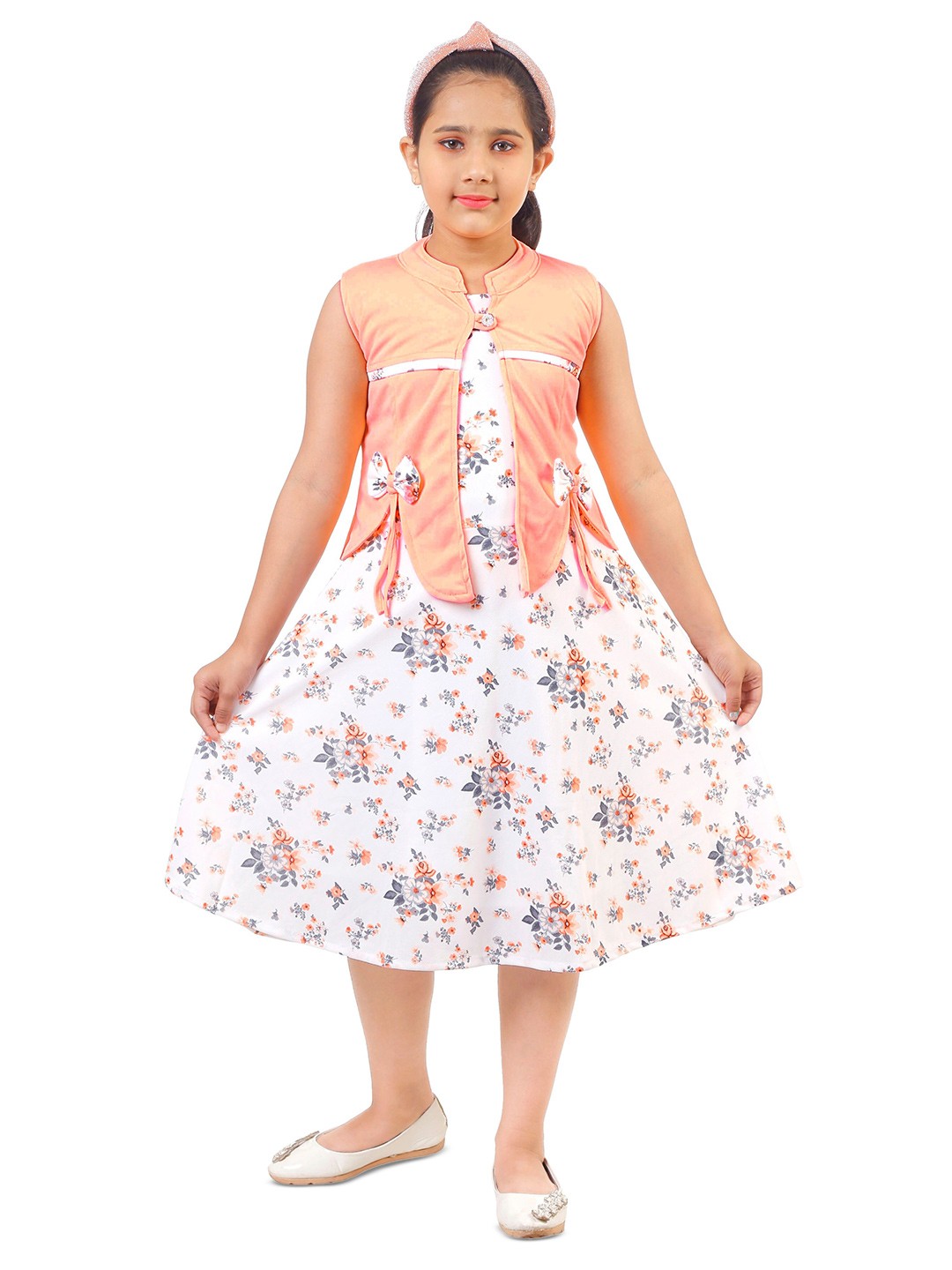 

BAESD Floral Printed Crepe A-Line Midi Dress With Jacket, Orange