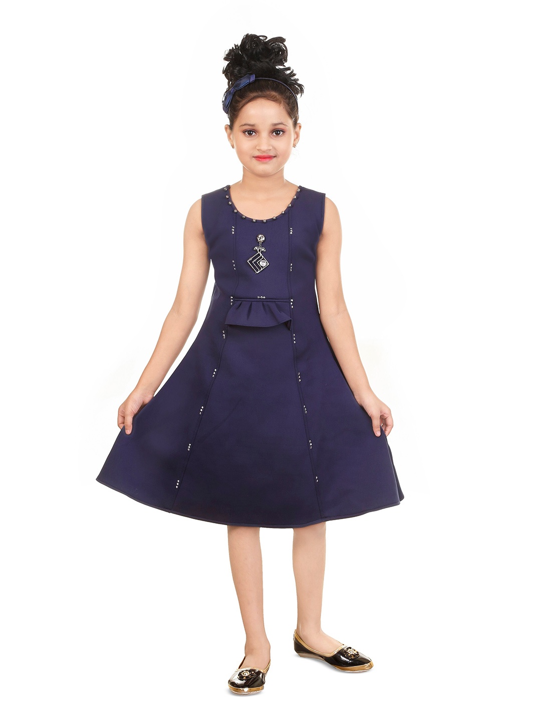 

BAESD Girls Round Neck Cotton A-Line Dress, Blue