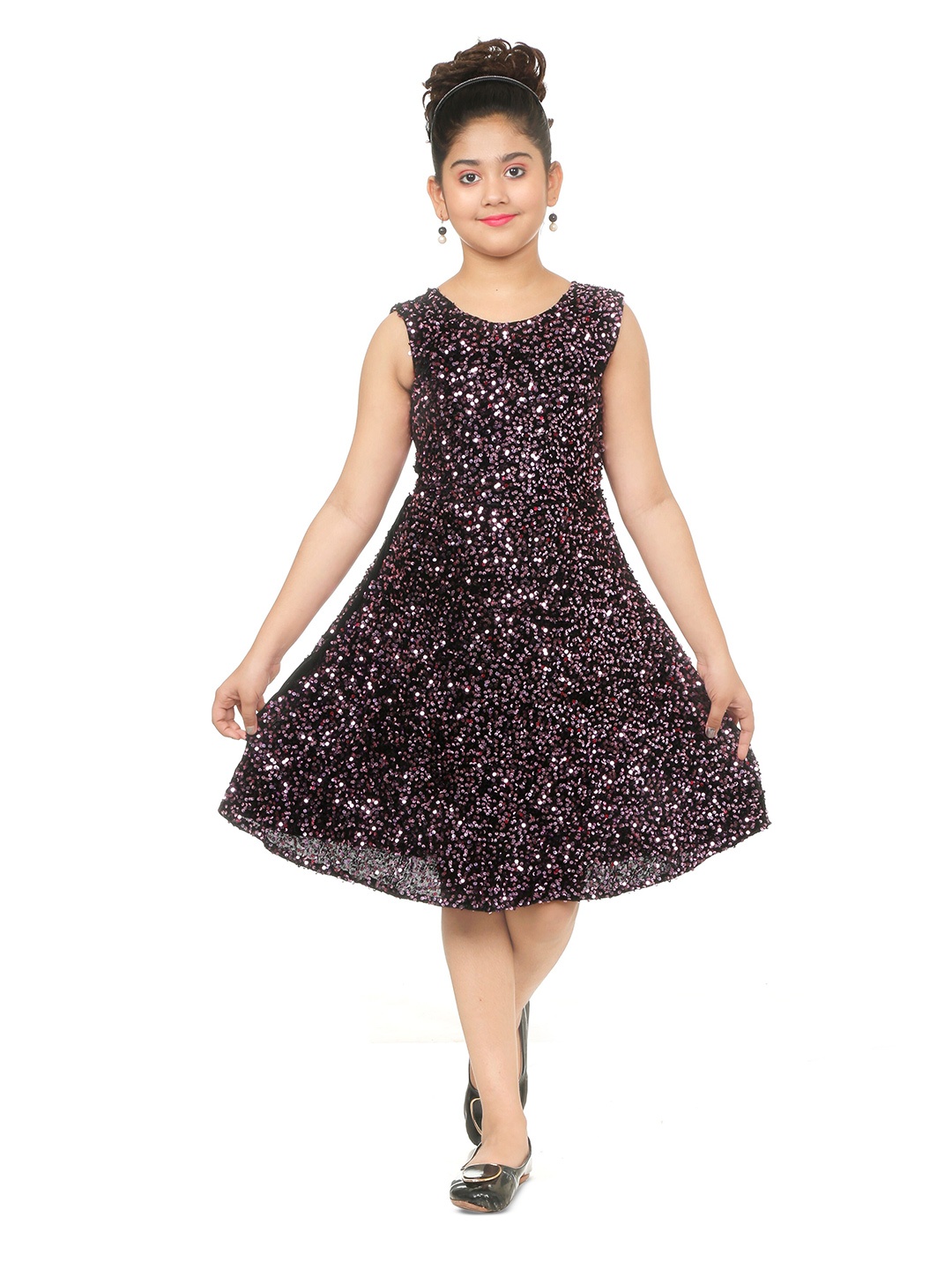 

BAESD Embellished Sequinned Cotton Velvet A-Line Dress, Brown
