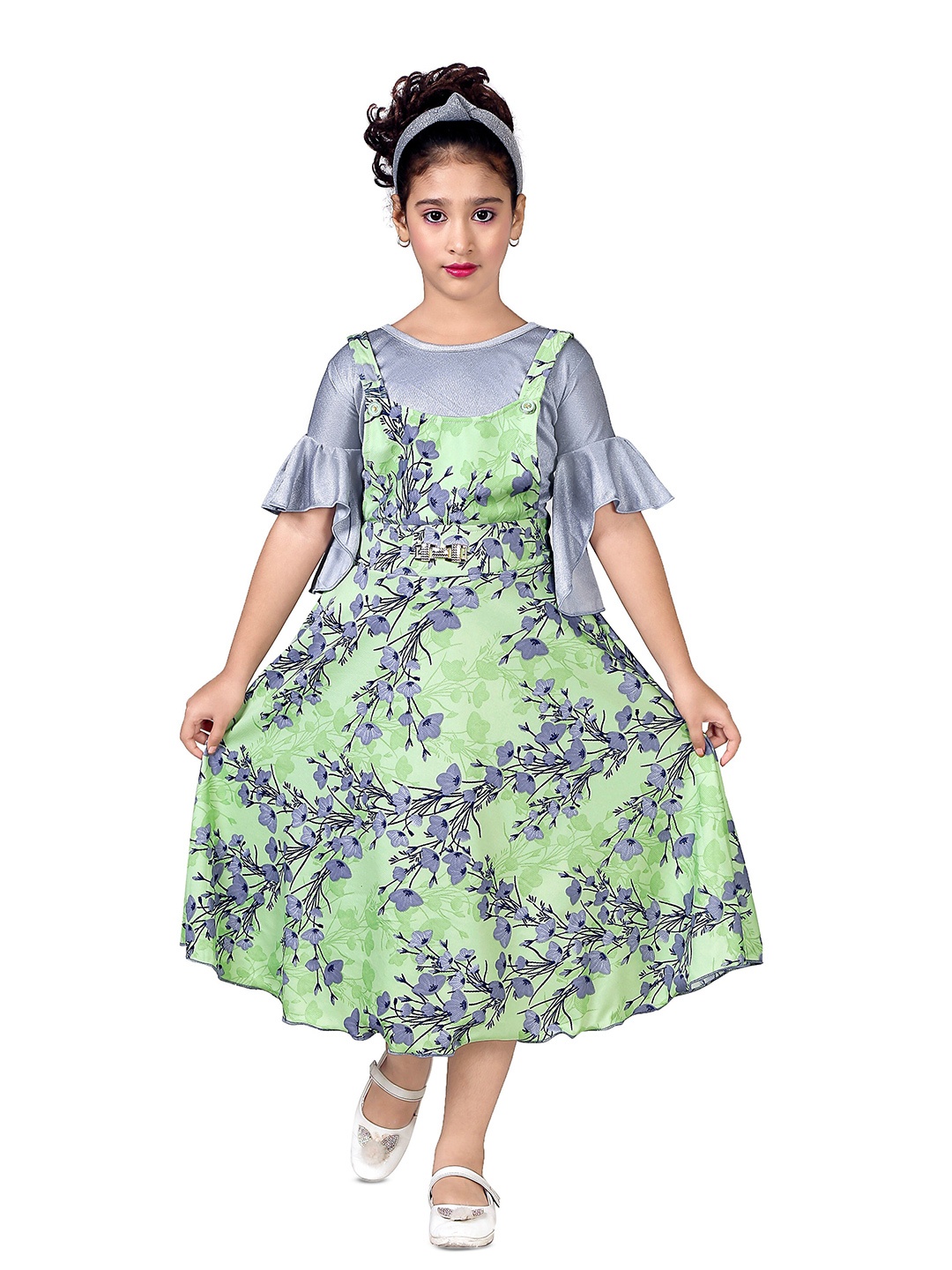 

BAESD Girls Floral Printed Fit & Flare Midi Dress, Green