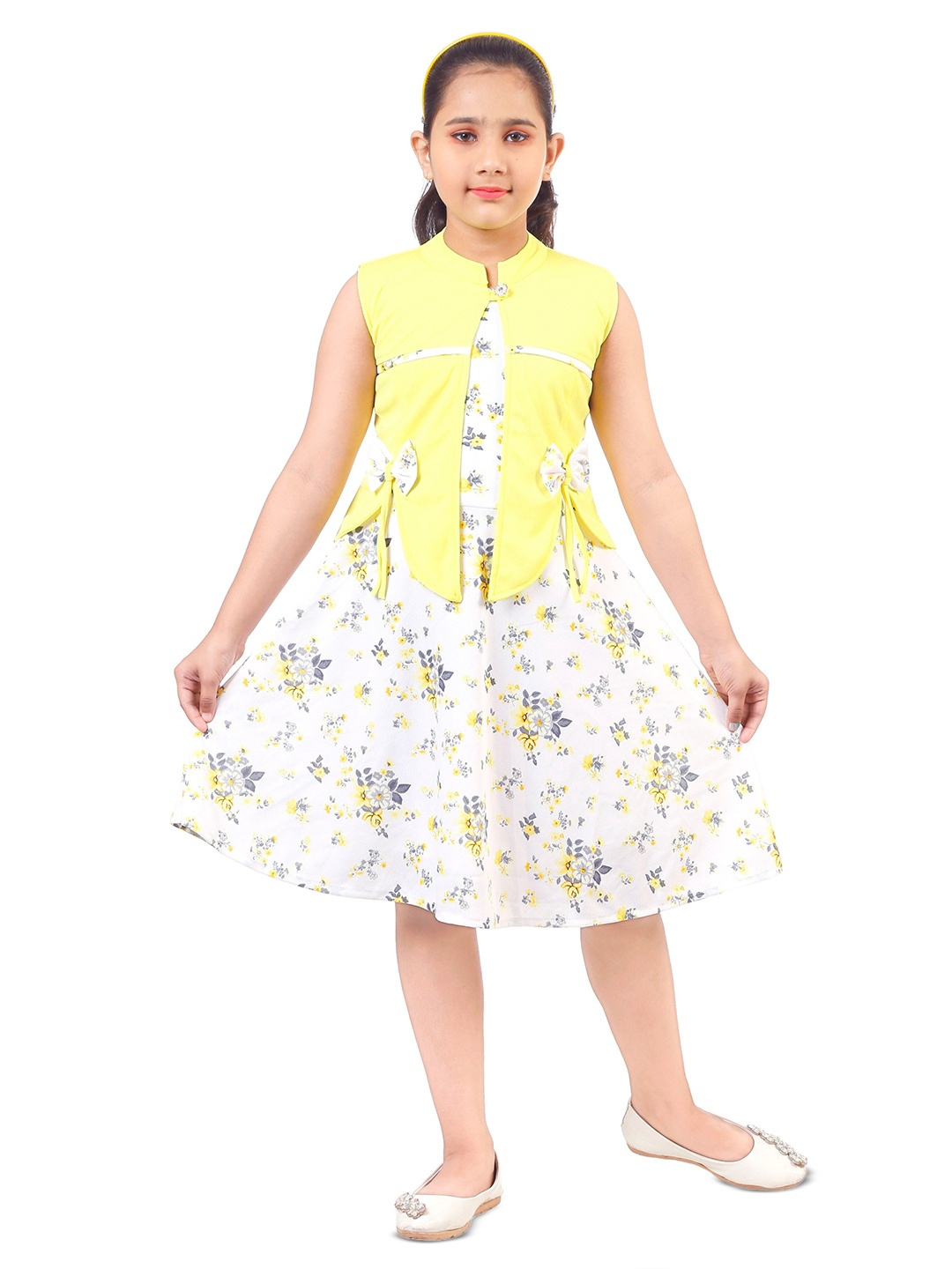 

BAESD Girls Floral Print Crepe Fit & Flare Dress, Yellow