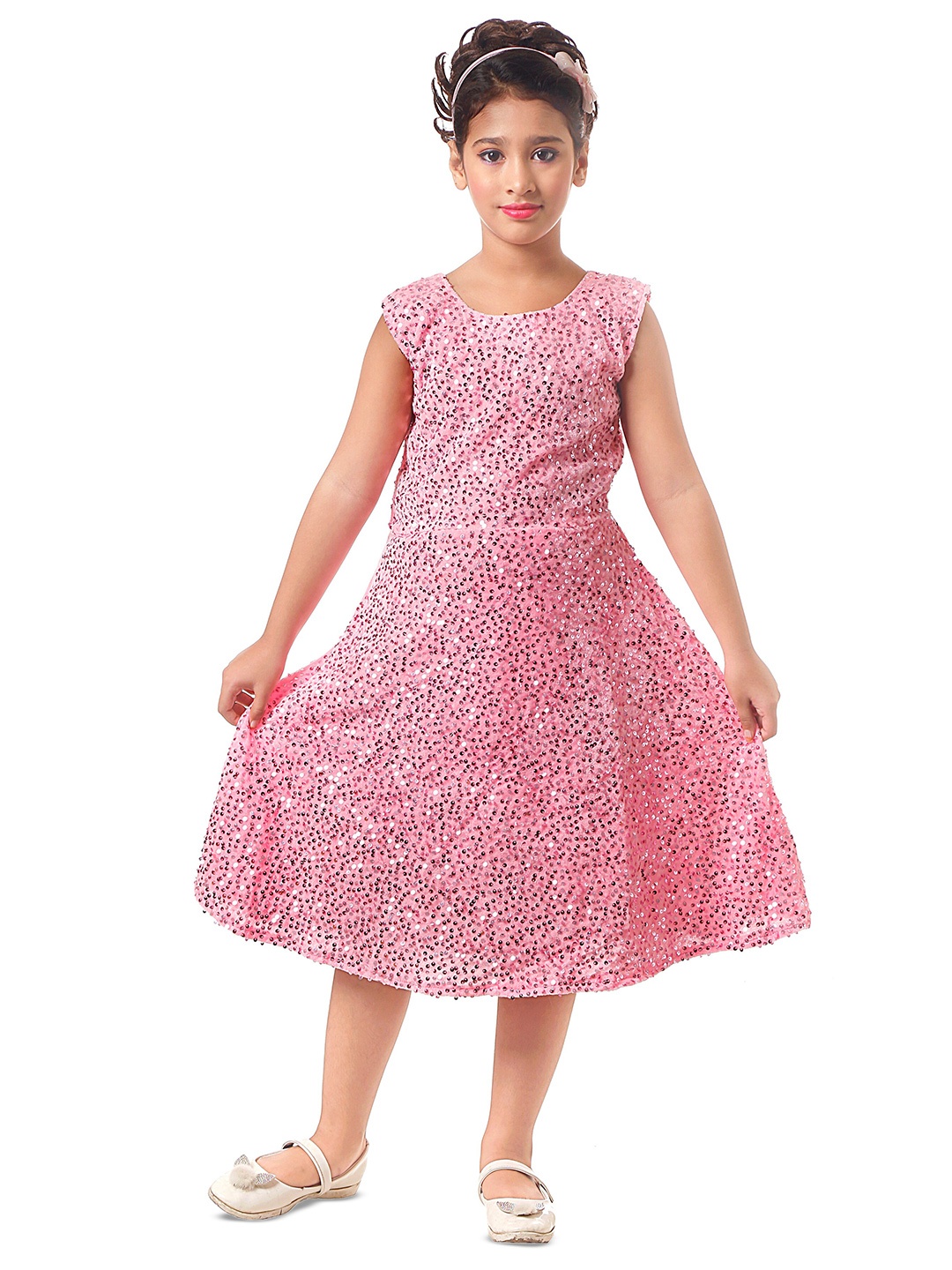 

BAESD Sequinned Velvet A-Line Midi Dress, Pink