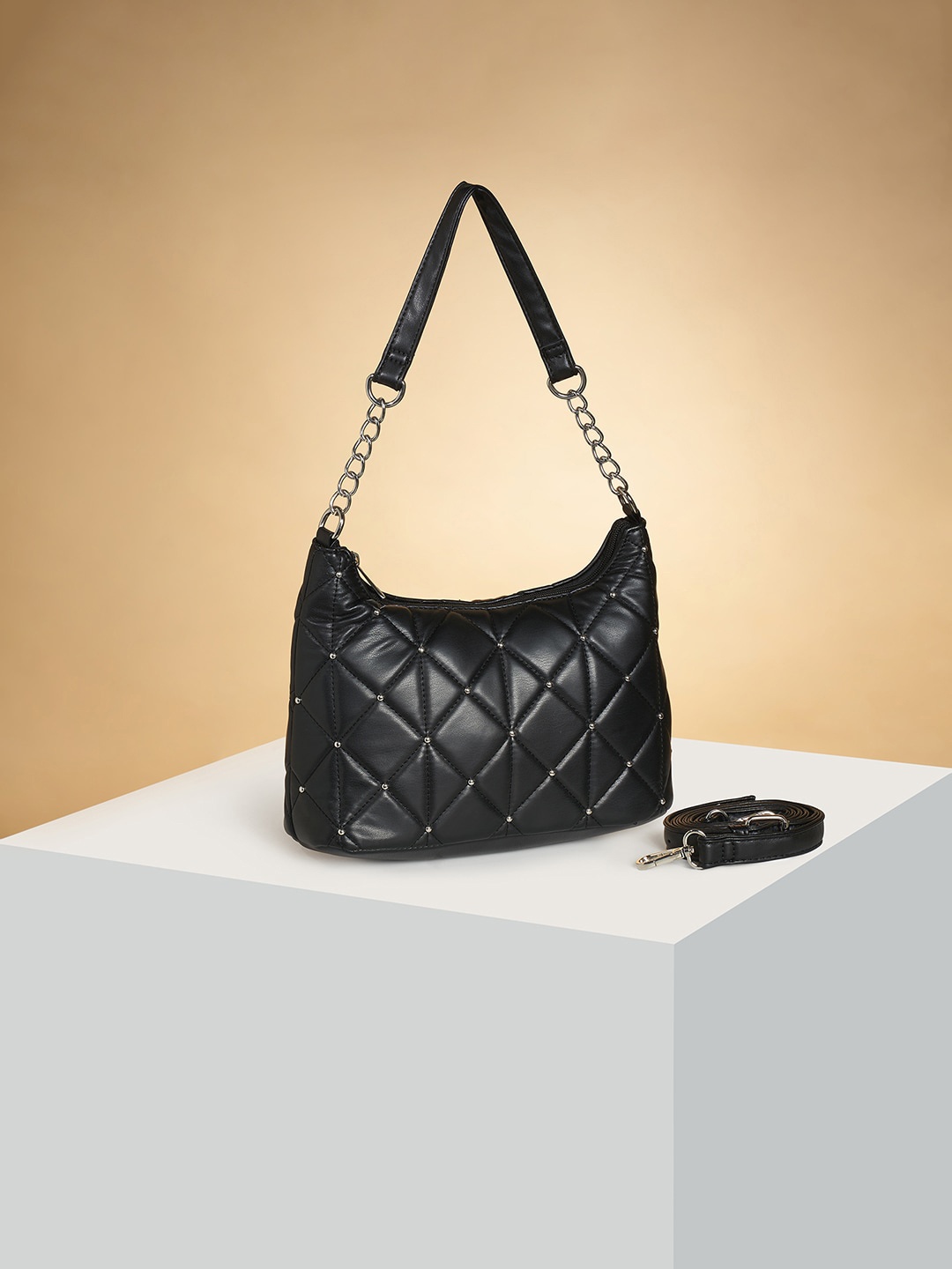 

Forever Glam by Pantaloons Structured Handheld Bag With Quilted, Black