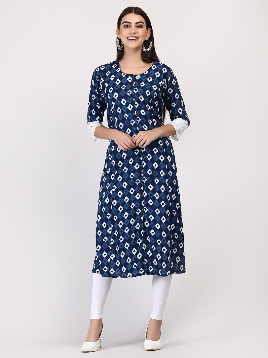 

ADAA JAIPUR Geometric Printed A-Line Cotton Kurta, Blue