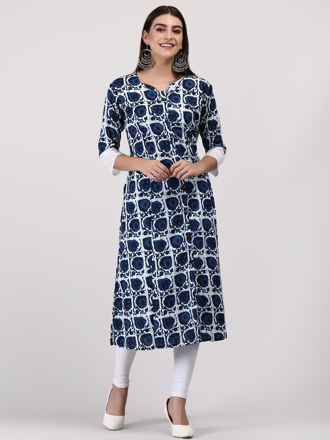 

ADAA JAIPUR Abstract Printed A-Line Kurta, Blue