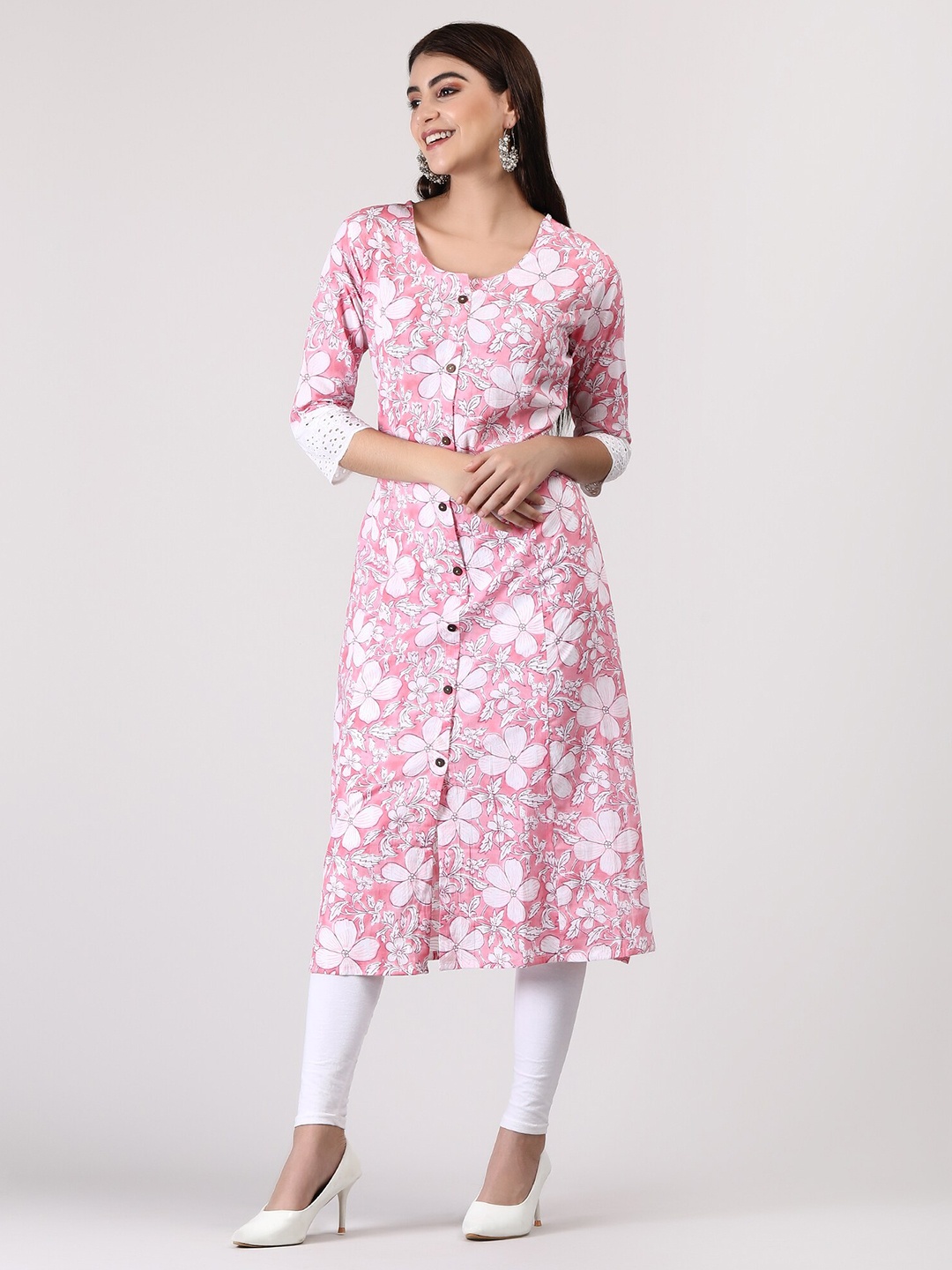 

ADAA JAIPUR Floral Printed Straight Cotton Kurta, Pink