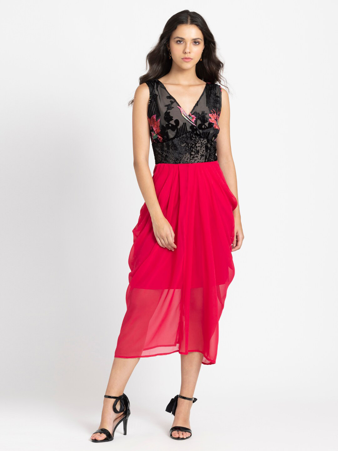 

SHAYE V-Neck Fit & Flare Midi Dress, Pink