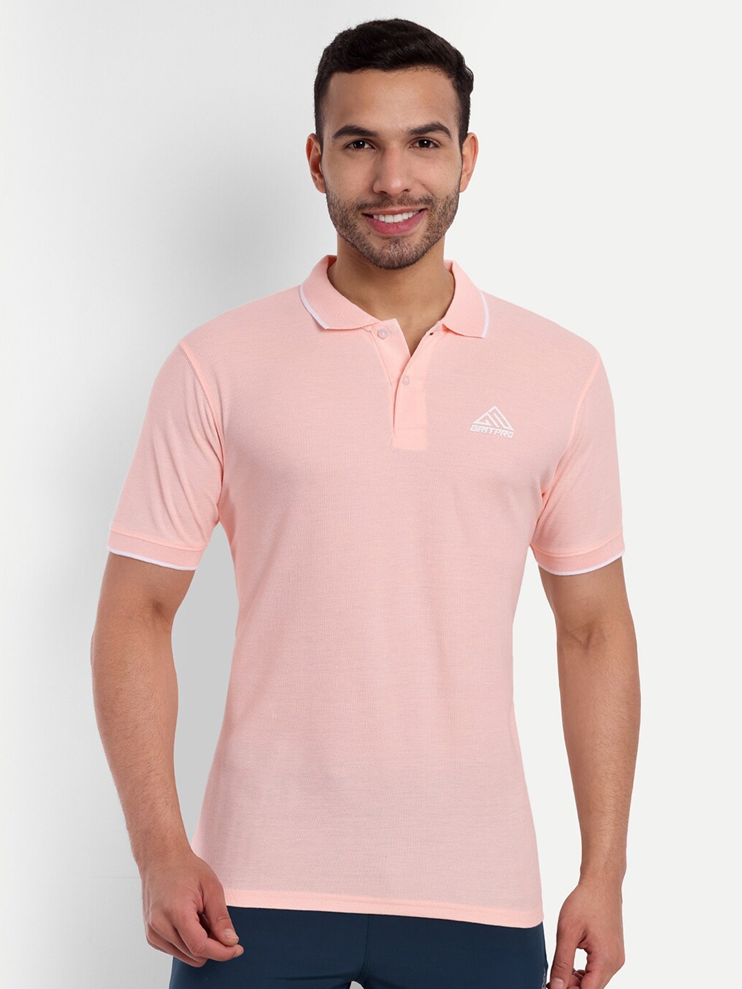 

GRITPRO Polo Collar Regular Fit Cotton T-shirt, Pink