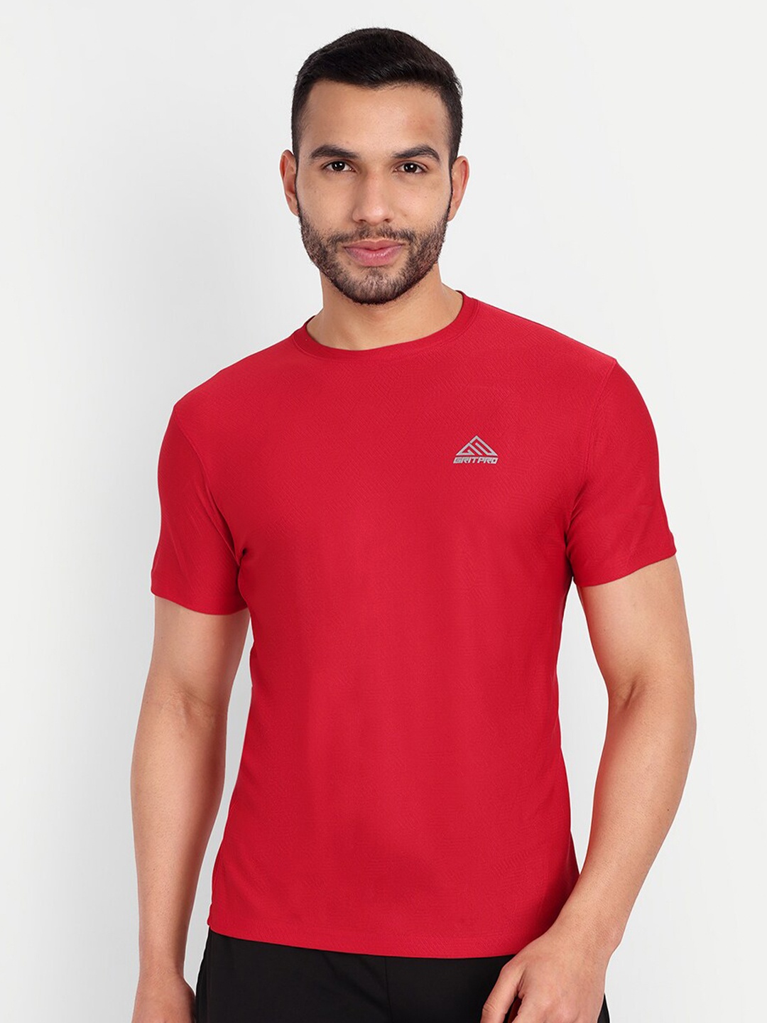 

GRITPRO Round Neck Regular Fit T-Shirt, Red