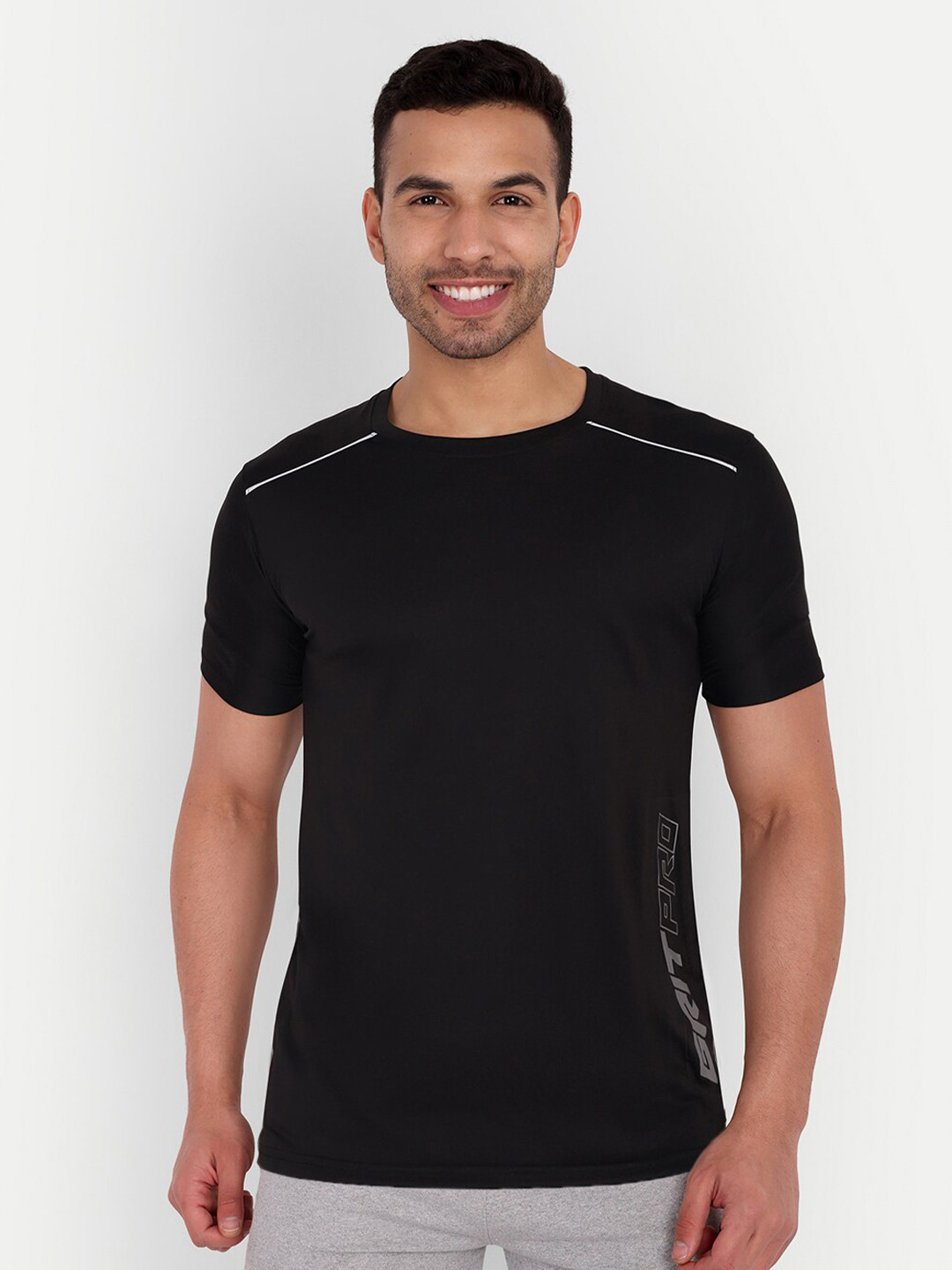 

GRITPRO Round Neck Cotton Casual T-shirt, Black
