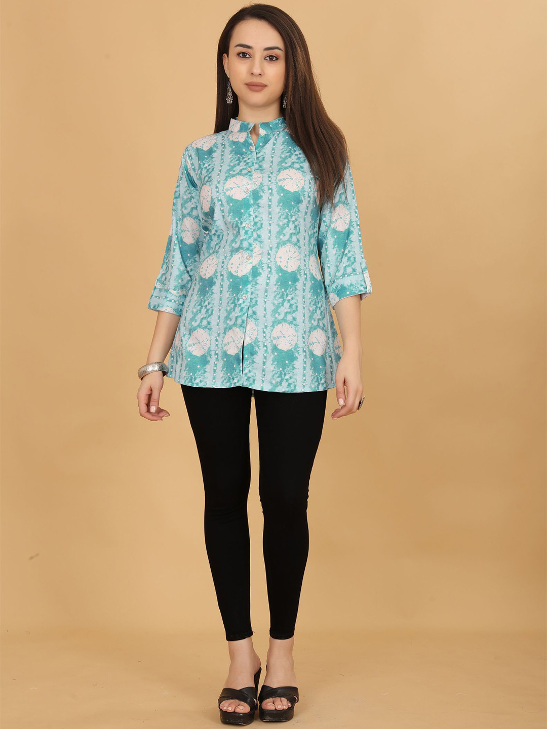 

KALINI Tie & Dye Printed Cotton Tunic, Turquoise blue
