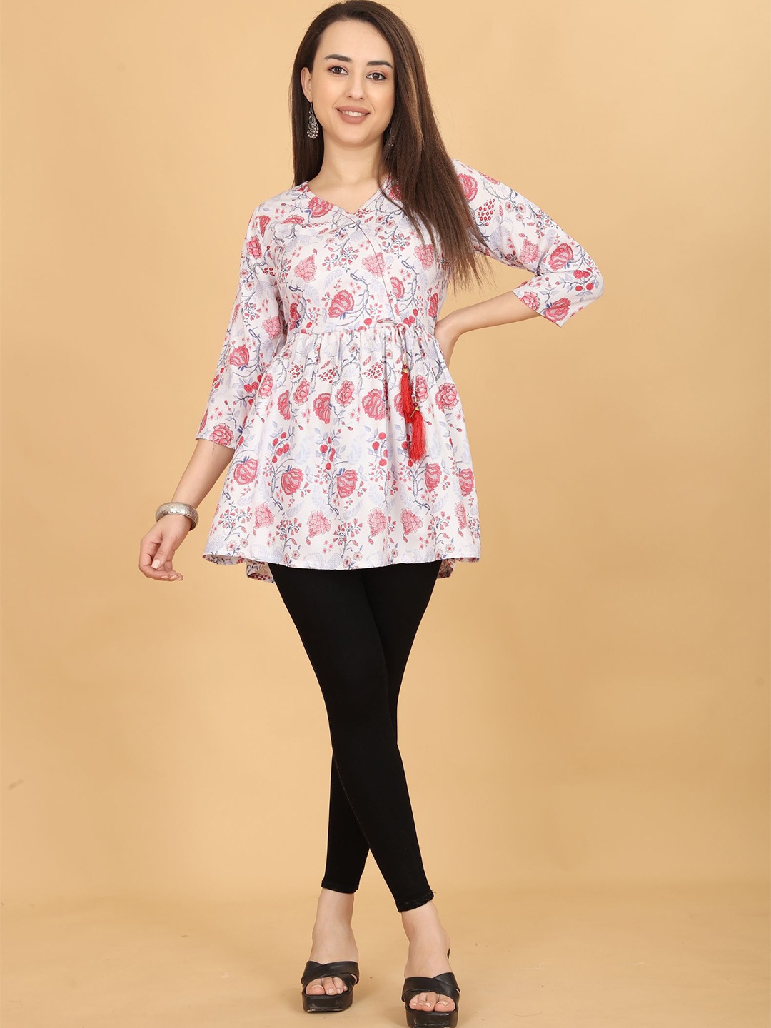 

KALINI Floral Printed V-Neck Tunics, White