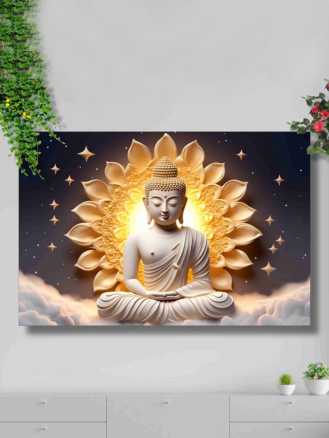

SAF Grey & Cream Coloured Lord Buddha Painted Canvas Wall Art