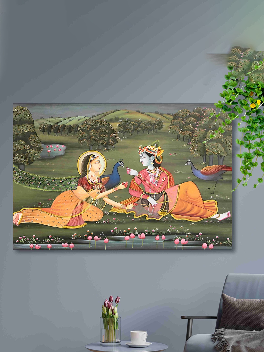 

SAF Green & Yellow Radha Krishna Painted Wall Art