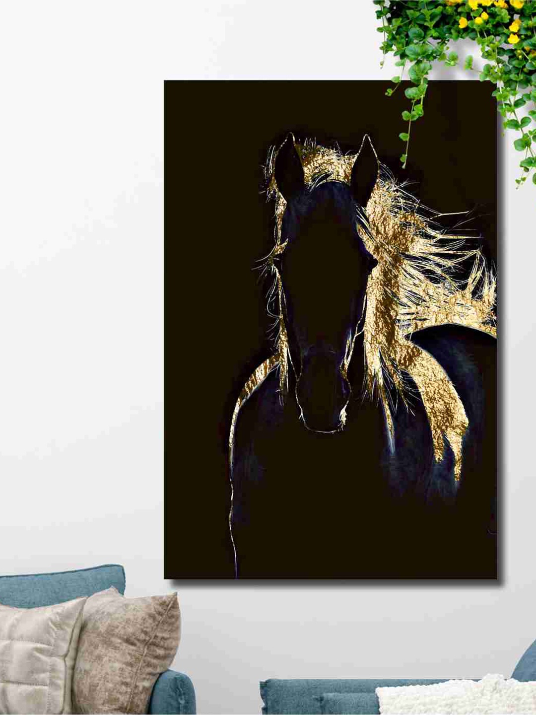 

SAF Black & Beige Horse Painted Wall Art