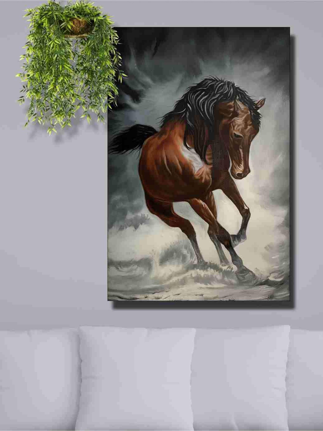 

SAF Brown & Grey Running Horse Painted Wall Art