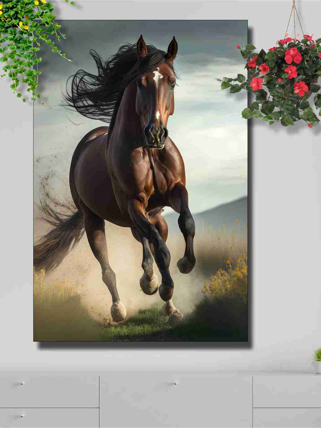 

SAF Brown & Grey Running Horse Painted Wall Art