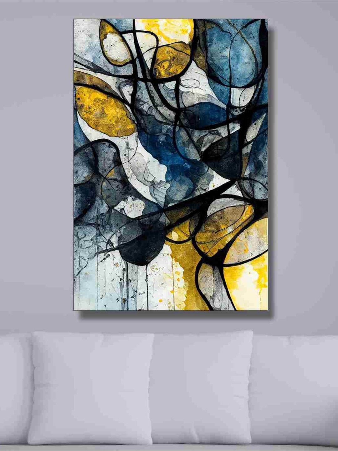 

SAF Blue & Yellow Abstract Painted Canvas Wall Art