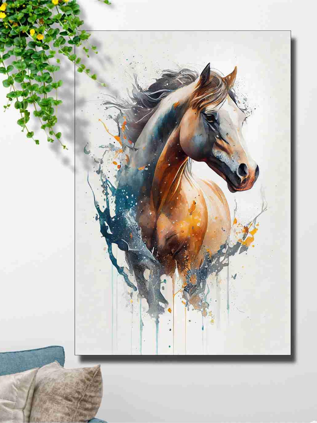 

SAF Brown & Grey Horse In Water Painted Wall Art