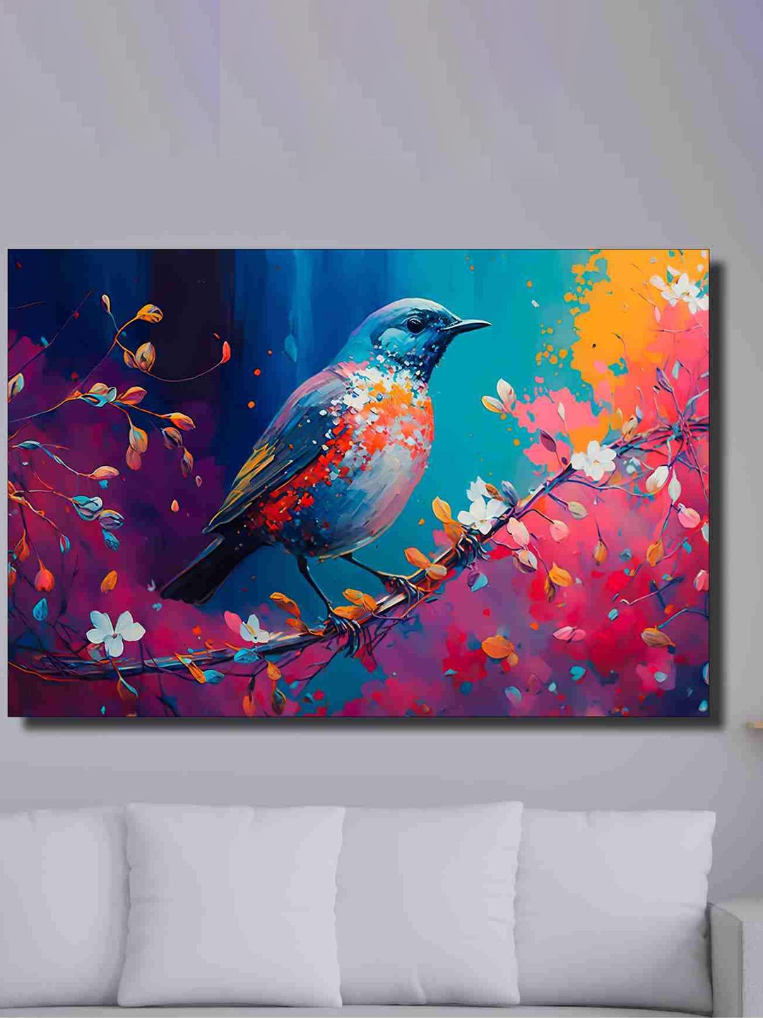 

SAF Blue & Orange Bird Canvas Painting Wall Art