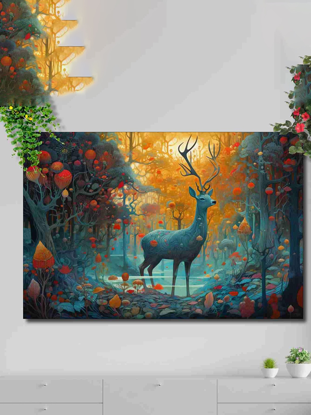 

SAF Turquoise Blue & Orange Nature and Animal Theme Canvas Painting Wall Art